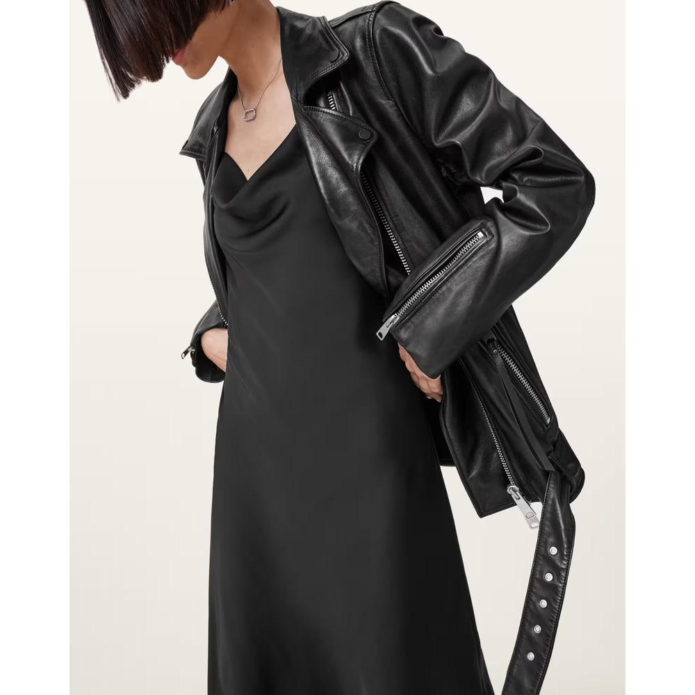 ALLSaints Women's Small Billie Relaxed Fit Mid Leather Biker Jacket $700 EUC - Picture 15 of 16